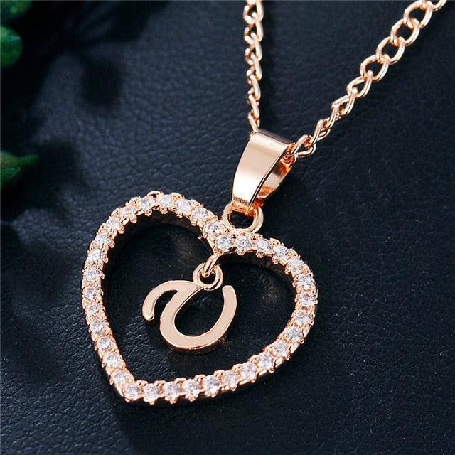 Romantic Love Pendant Necklace For Girls | Women Rhinestone Initial Letter Necklace - Xvogue