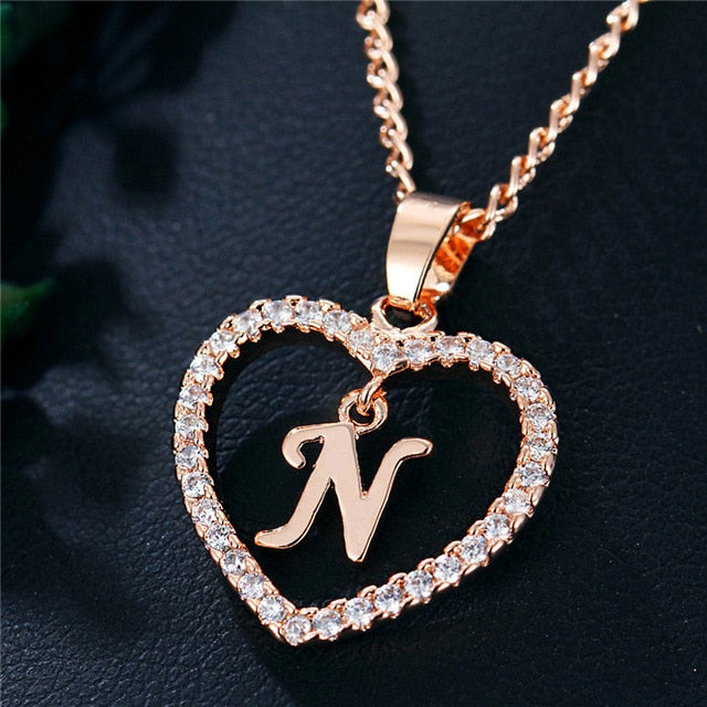 Romantic Love Pendant Necklace For Girls | Women Rhinestone Initial Letter Necklace - Xvogue
