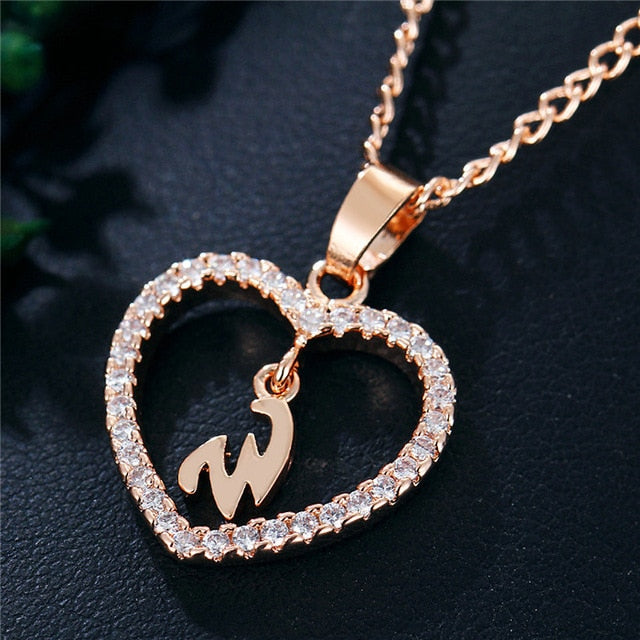 Romantic Love Pendant Necklace For Girls | Women Rhinestone Initial Letter Necklace - Xvogue