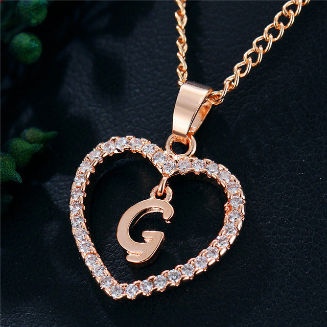 Romantic Love Pendant Necklace For Girls | Women Rhinestone Initial Letter Necklace - Xvogue