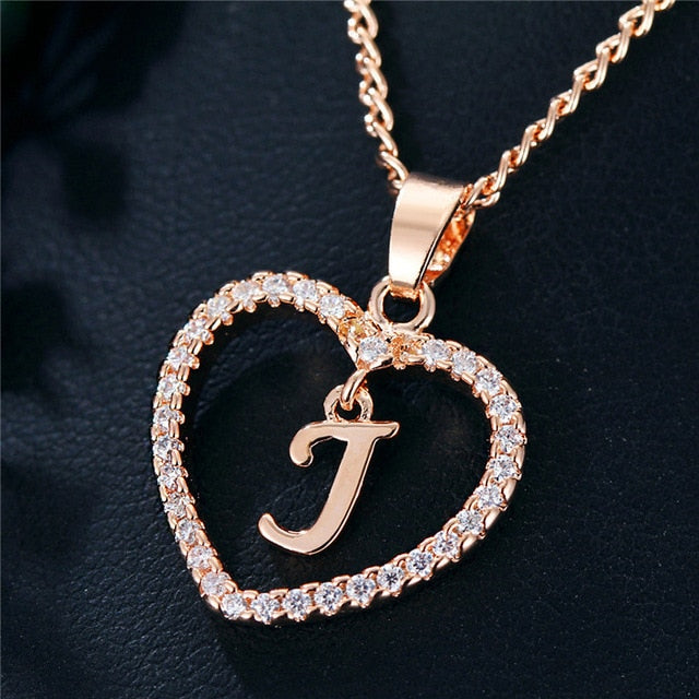 Romantic Love Pendant Necklace For Girls | Women Rhinestone Initial Letter Necklace - Xvogue