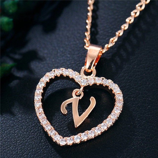 Romantic Love Pendant Necklace For Girls | Women Rhinestone Initial Letter Necklace - Xvogue