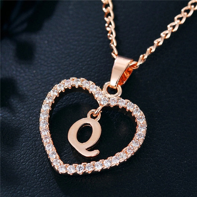 Romantic Love Pendant Necklace For Girls | Women Rhinestone Initial Letter Necklace - Xvogue