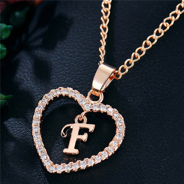 Romantic Love Pendant Necklace For Girls | Women Rhinestone Initial Letter Necklace - Xvogue