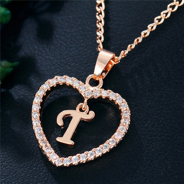 Romantic Love Pendant Necklace For Girls | Women Rhinestone Initial Letter Necklace - Xvogue