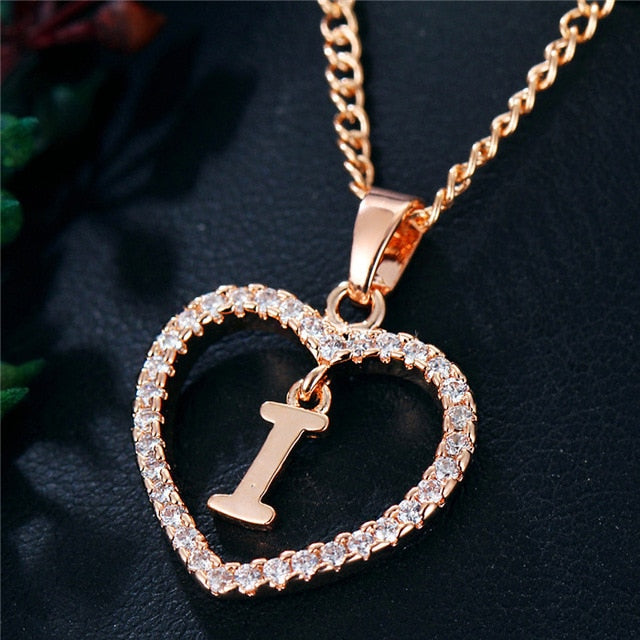 Romantic Love Pendant Necklace For Girls | Women Rhinestone Initial Letter Necklace - Xvogue