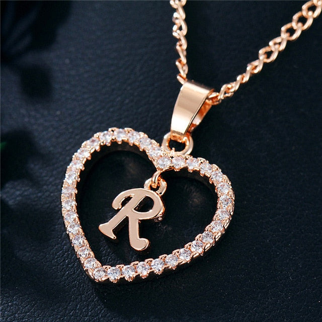 Romantic Love Pendant Necklace For Girls | Women Rhinestone Initial Letter Necklace - Xvogue