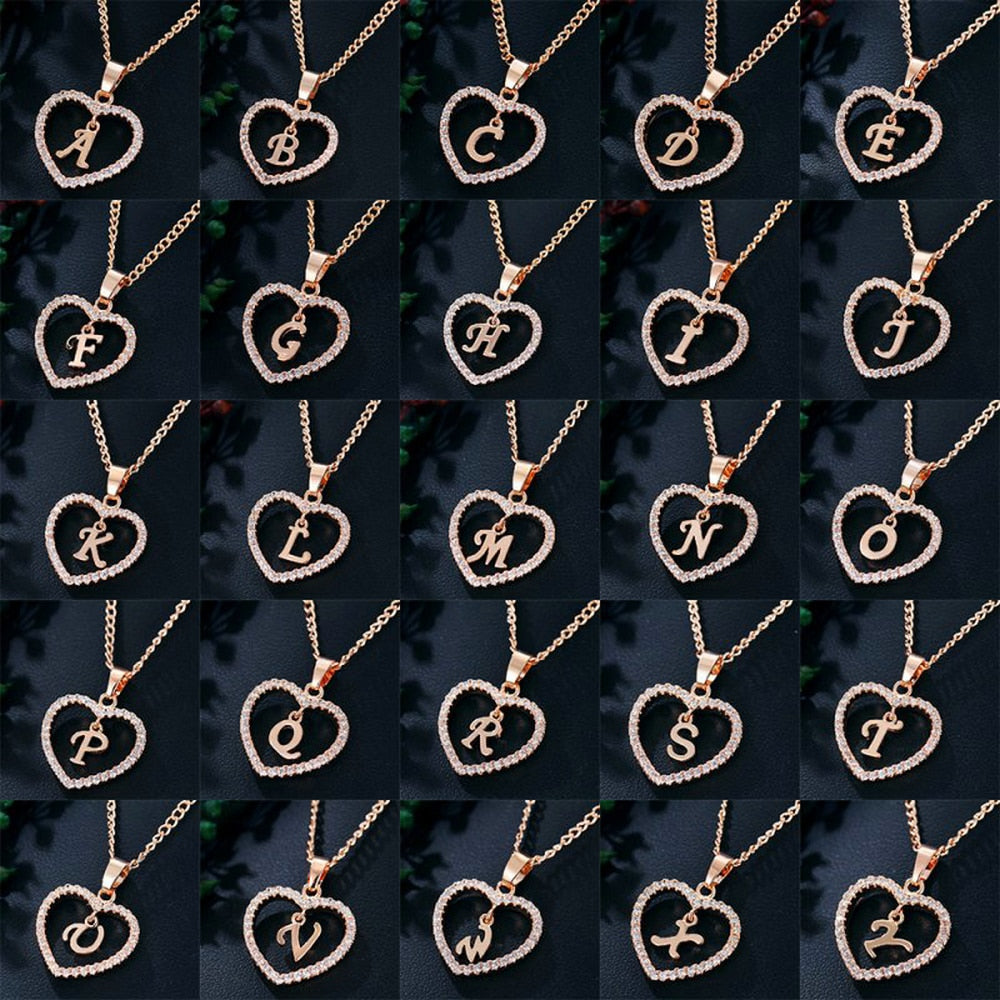 Romantic Love Pendant Necklace For Girls | Women Rhinestone Initial Letter Necklace - Xvogue