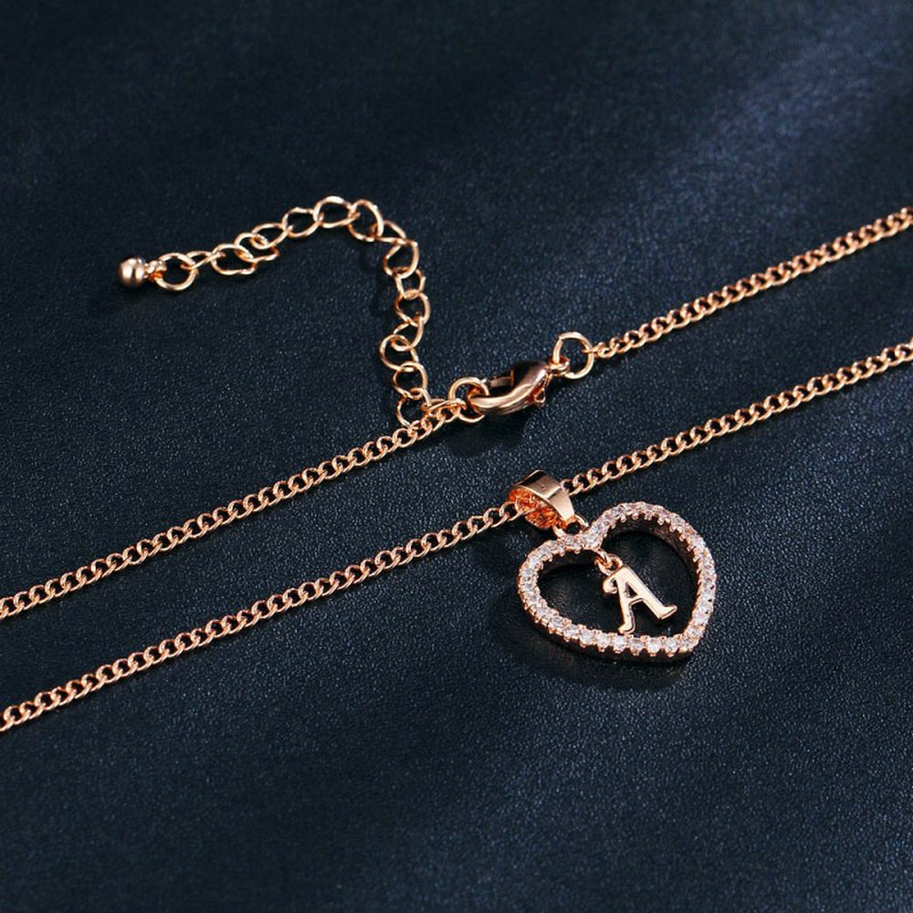 Romantic Love Pendant Necklace For Girls | Women Rhinestone Initial Letter Necklace - Xvogue