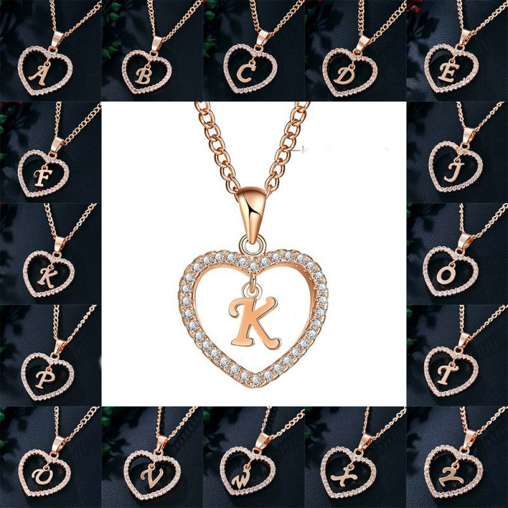 Romantic Love Pendant Necklace For Girls | Women Rhinestone Initial Letter Necklace - Xvogue