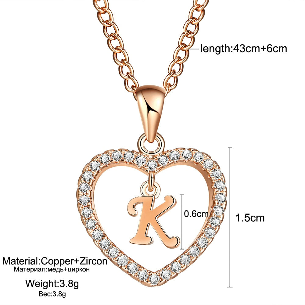 Romantic Love Pendant Necklace For Girls | Women Rhinestone Initial Letter Necklace - Xvogue