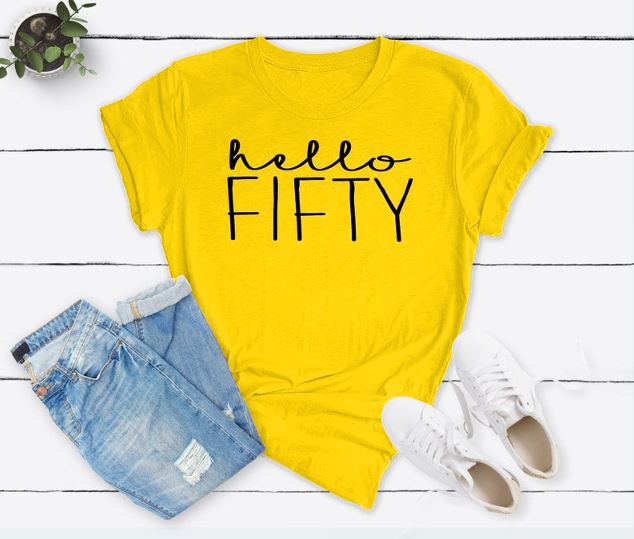 Hello FIFTY Birthday Shirt | 50th Birthday Party T-Shirt Cotton - Xvogue